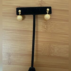 Dainty Gold Ball pave like/crystal Drop Earrings